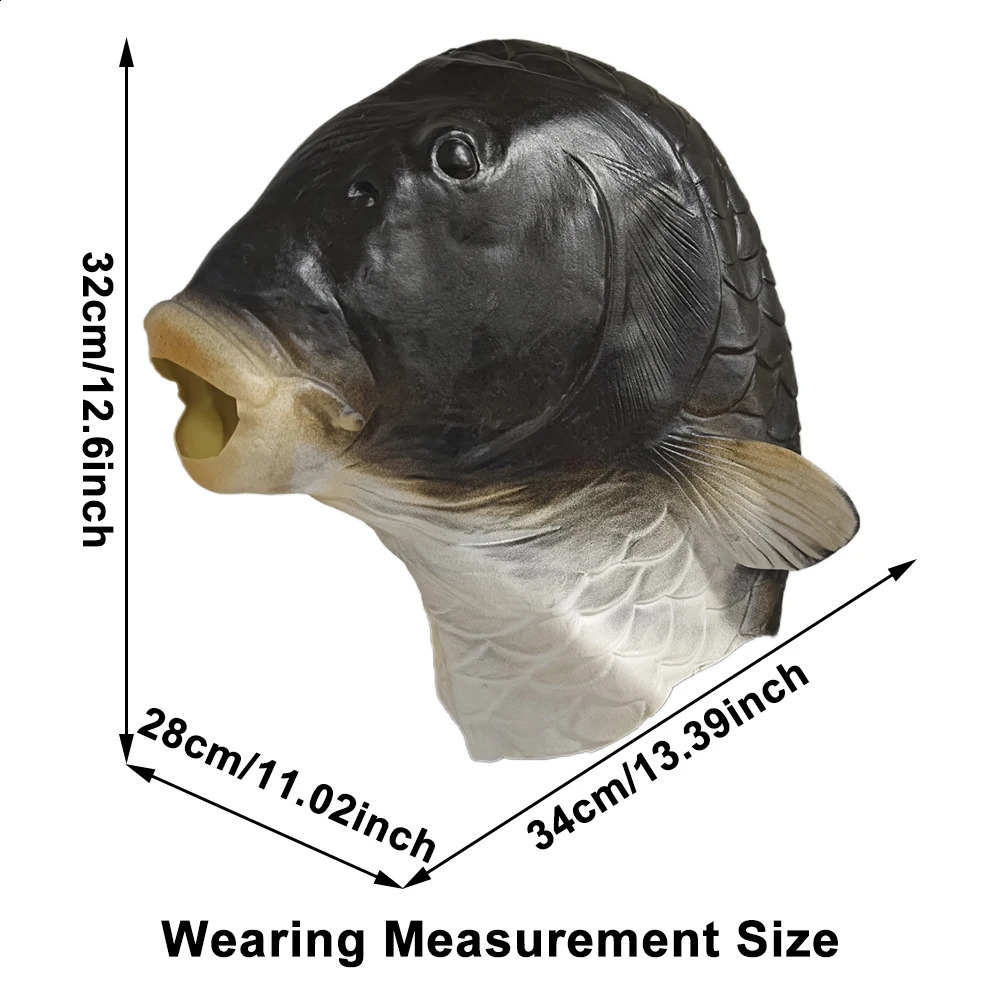Fish Head Mask Funny Animal Black Carp Mask For Halloween Birthday Party Animal Cosplay Head Cover Prank Prop Fish Latex Masks 240802