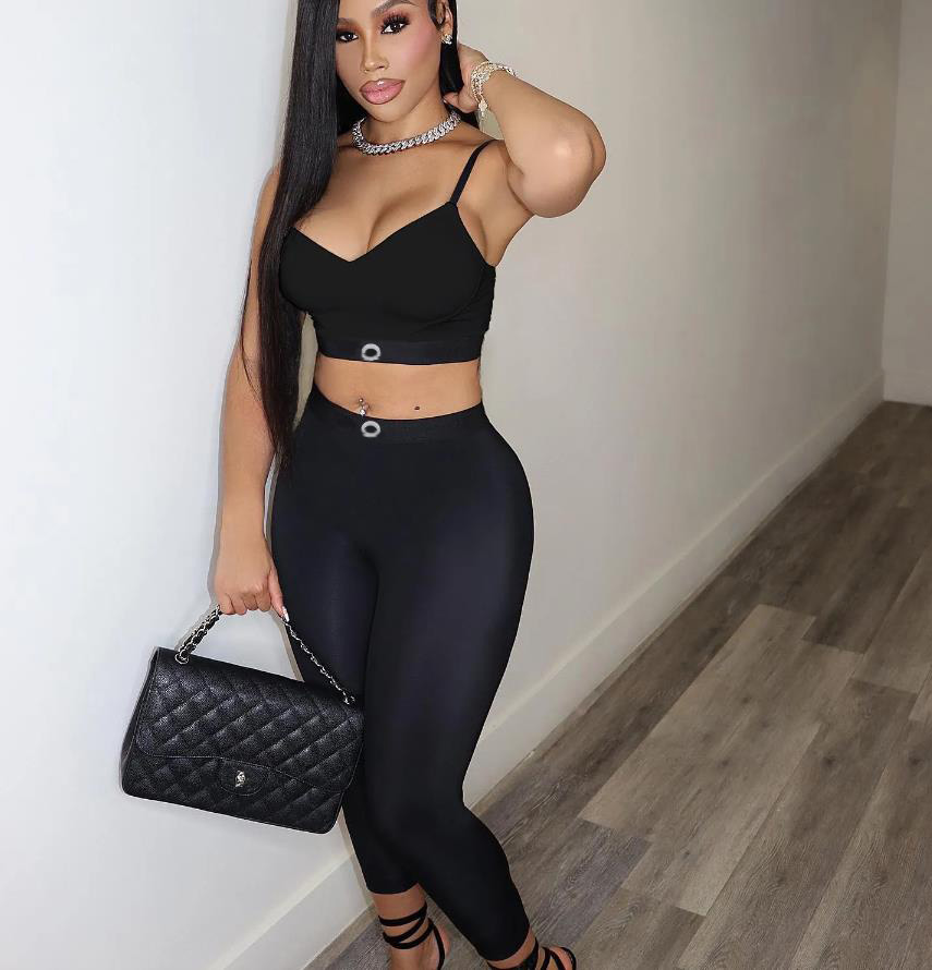 Fashion Women Two Piece Pants Set Printed Tank Tops Tracksuit Sexy Bodycon Pant Sets Outfit Top And Long Pants
