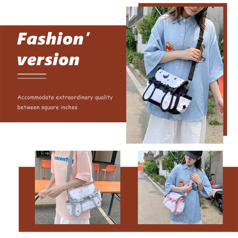 Women Lolita Bow Tie Bag Japanese Style Cute Rabbit Crossbody Bag Adjustable Strap Sweet Messenger Bag Student Schoolbag
