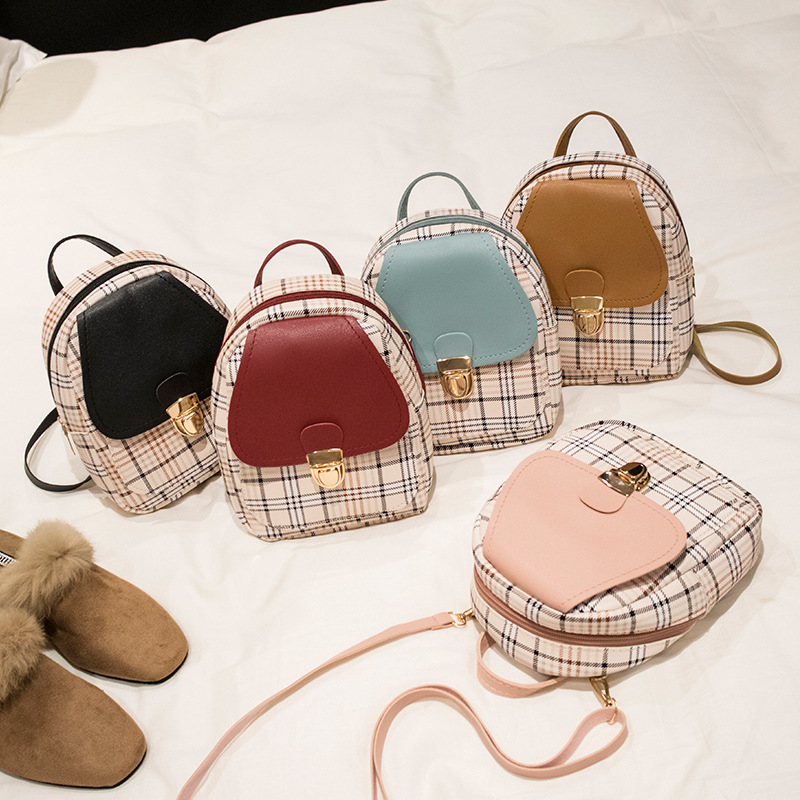 Checkered Shoulder Bag for Women's Korean Version Color Matching Mini Backpack with Fashionable Buckle Crossbody Bag