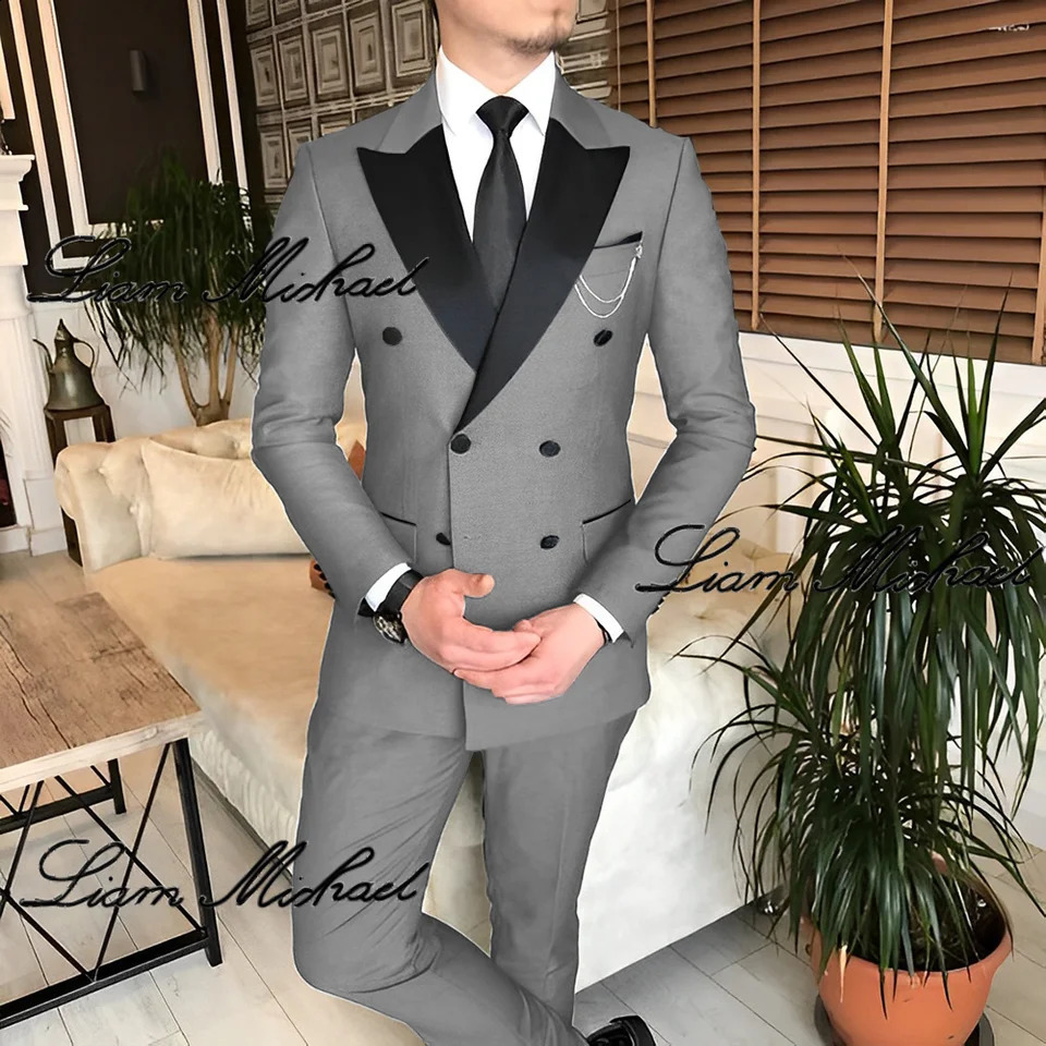 Formal Suit for Men Double Breasted Blazer Pants 2 Piece Set Business Office Outfit Wedding Groom Tuxedo Party Dress 240812cj