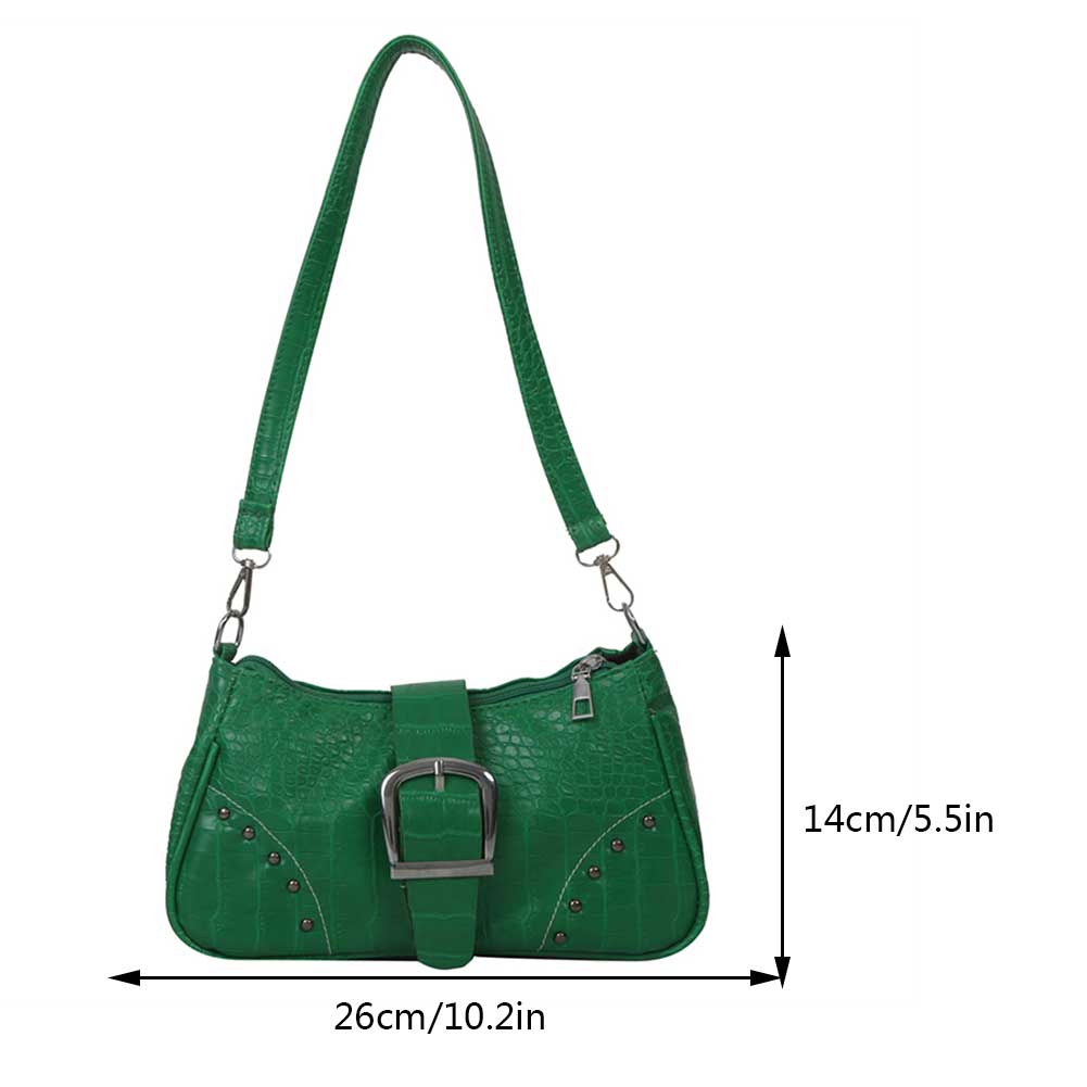 Women Shoulder Bag Rivets PU Leather Fashon Ladies Handbags Y2K Punk Summer Simple Casual Alligator Pattern Trends Handbags