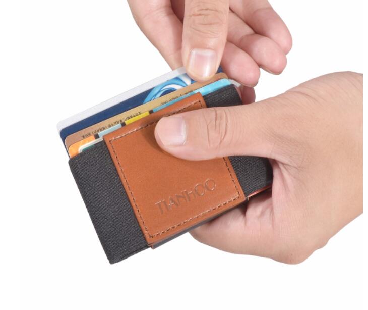 Men Credit ID Card Holder Slim Wallet Mini Pocket Genuine Leather Handmade Sewing Black