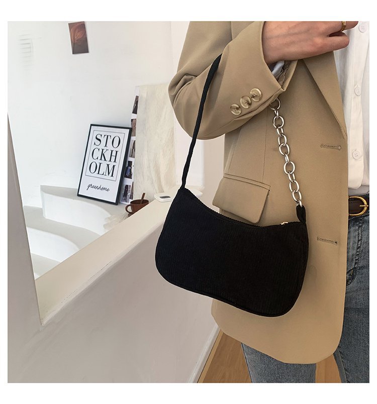2023 Fashion Vintage Women's Handbags Corduroy Underarm Bag Casual Women Shoulder Bags Solid Color Zipper Female Handbag Clutch