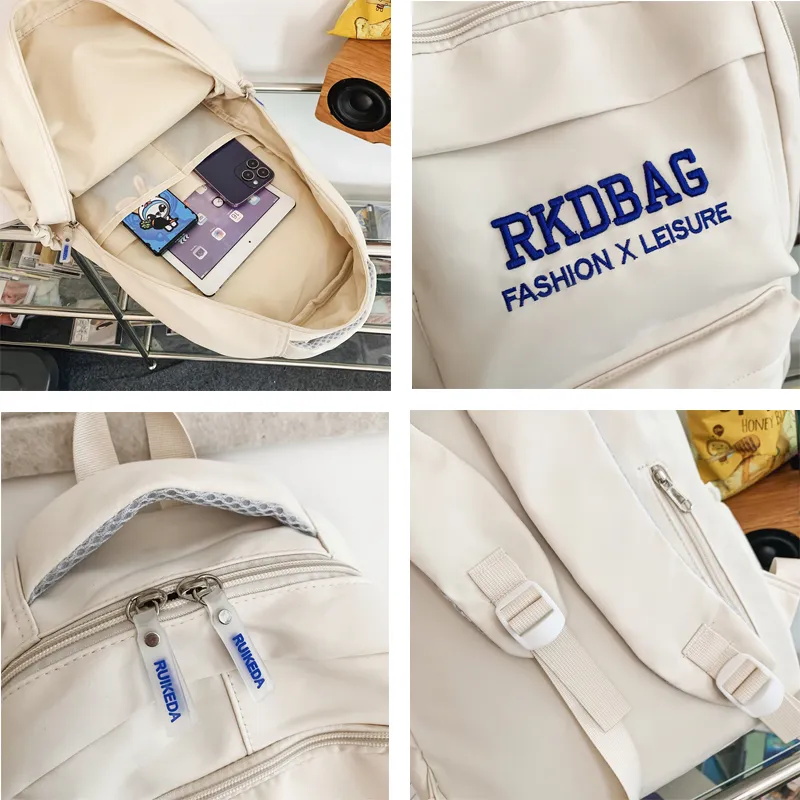 High Capacity Solid Color Waterproof Nylon Women Backpack Female Fashion Travel Bag Teenage Girl Preppy Schoolbag Kawaii Bookbag