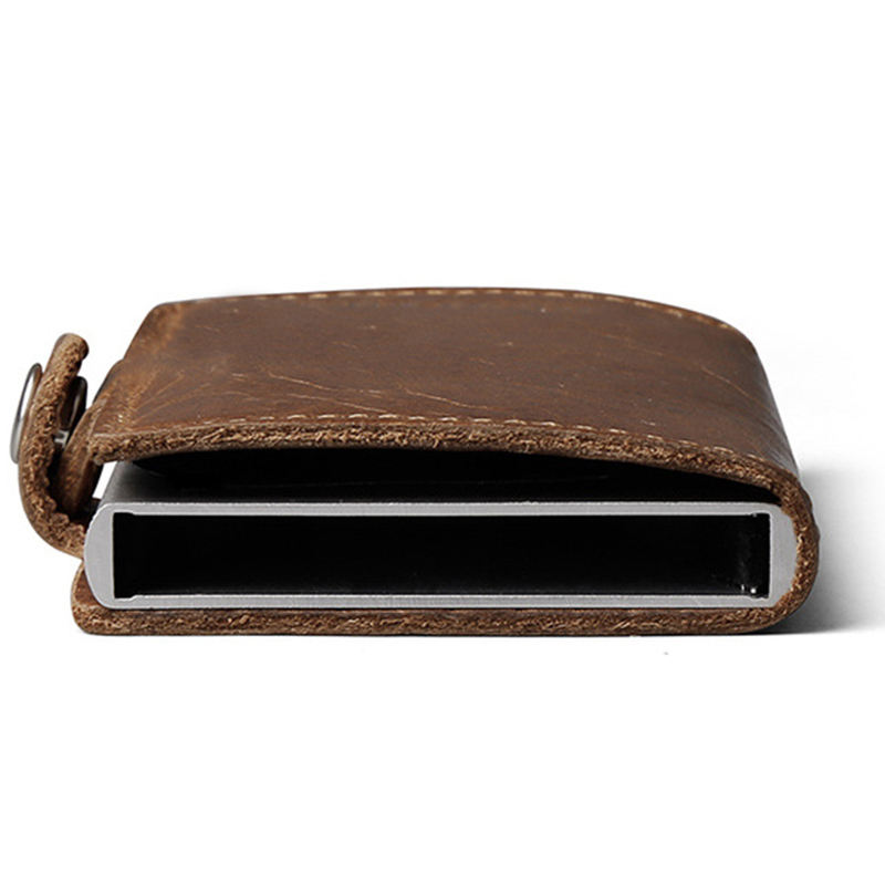 HUMERPAUL Hot Genuine Leather Credit Pop-up Card Holder Wallet Men Metal RFID Blocking Aluminium Bussiness Bank Cardholder Case