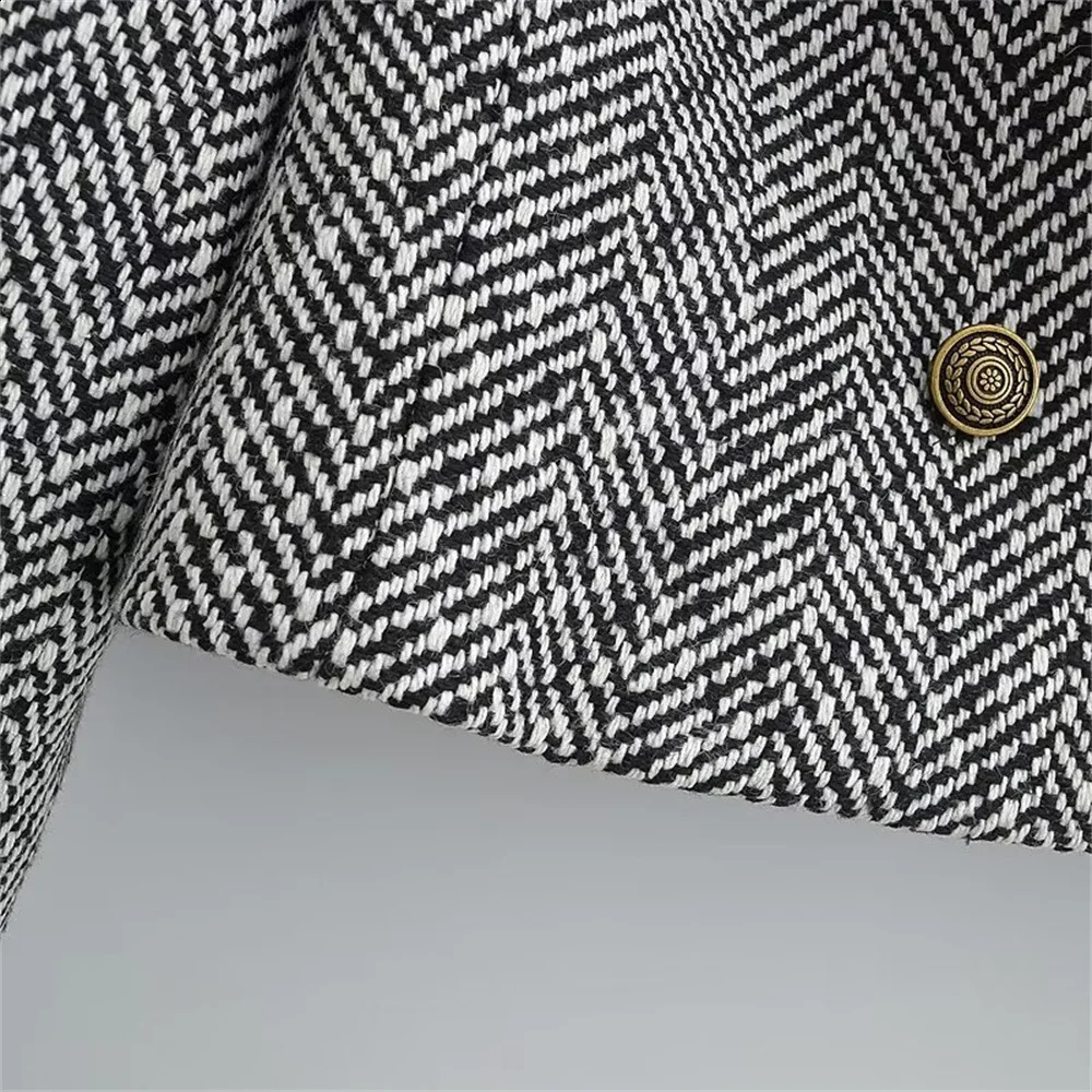 UNIZERA AutumnWinter Womens Fashion Edition Short Herringbone Pattern Wool Set Jacket 240827