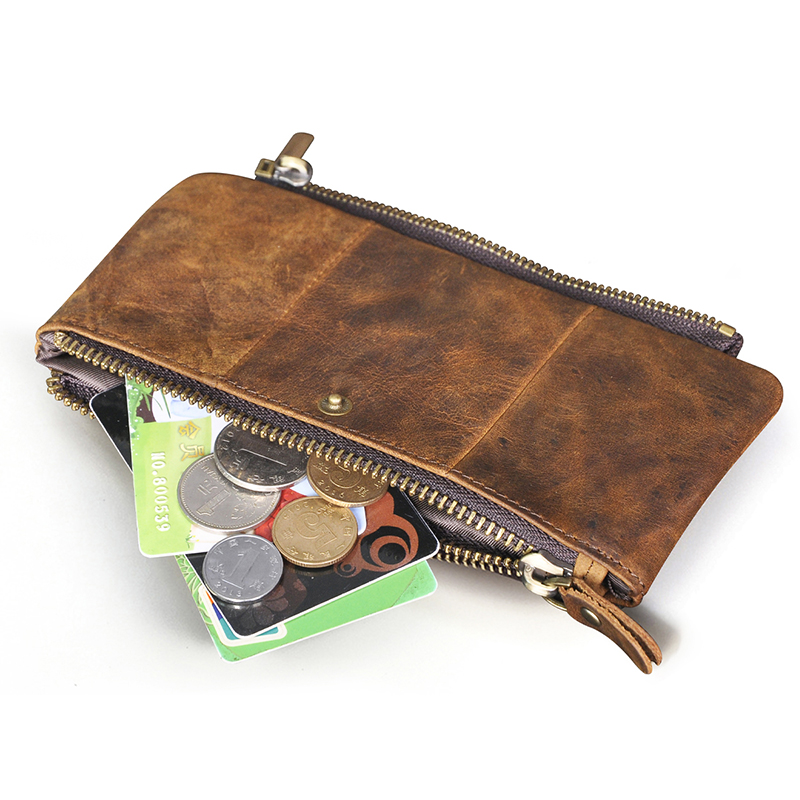 Original Real leather Retro Gift Long Business Card Holder Organizer Travel Chain Snap Wallet Purse For Men Male Design 1029