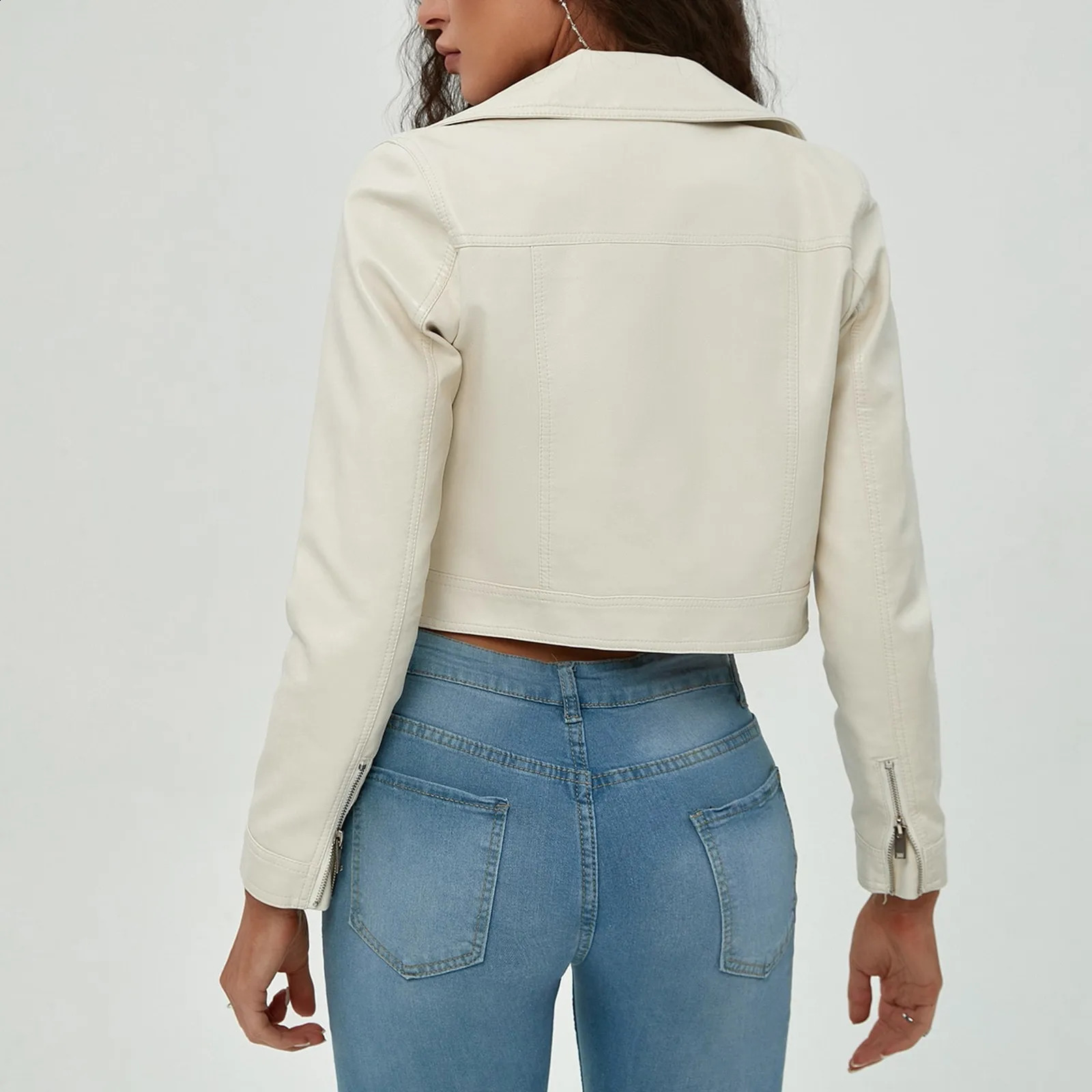 Winter Autumn Cropped Leather Jackets Women Vintage Shawl Collar PU Short Biker Jacket Black White Leather Coat Y2K Jacket Lady 240723