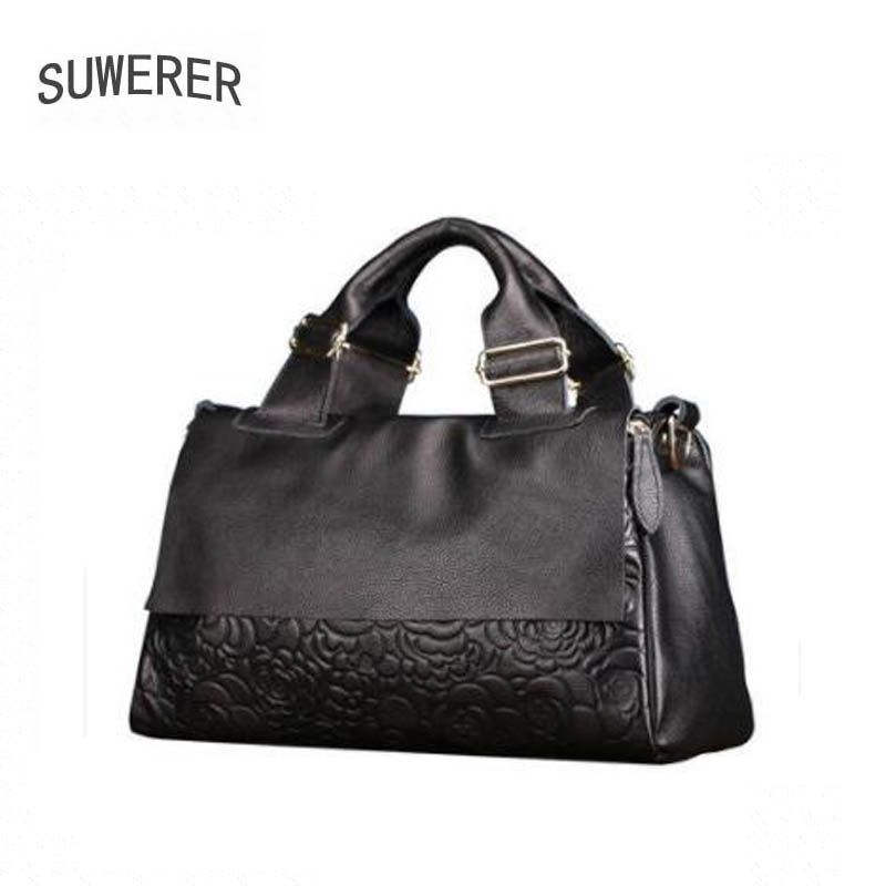 SUWERER 2025 New Women Genuine Leather bag Fashion soft leather Luxury handbag women famous brand tote bag cowhide Embossing bag