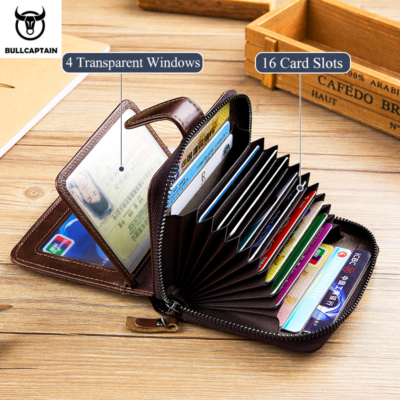 BULLCAPTAIN Men's Genuine Leather Wallet Multi Functional Multi Card Capacity Card Wallet Fashion High Quality Business Wallet
