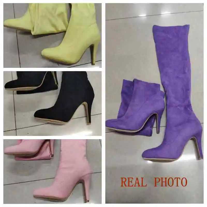 High Quality Orchard Lisa 20 thick high-heeled shoes knee color 9.5cm purple large size 43.14L boots toe heels T241206