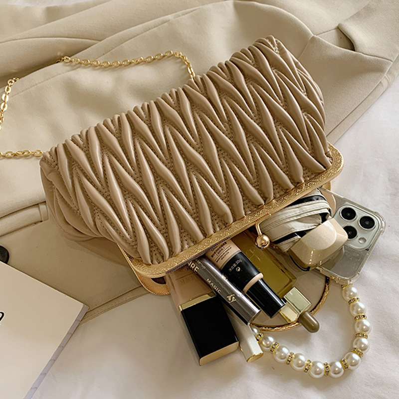 Fashion Women Orange Green Shoulder Bags Prom Clutch Pearl Chain Crossbody Bags Female Chic Totes Pu Leather Handbags And Purse