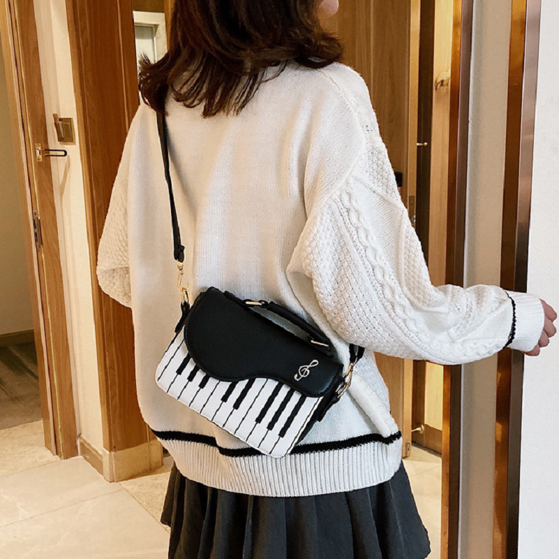 Fashion color contrast embroidery small square bag girl sweet personality piano notes small satchel handbag handbag for women