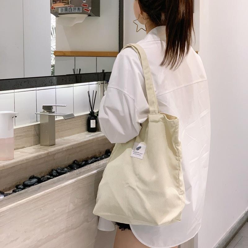 Women Corduroy Shopping Bag Female Canvas Cloth Shoulder Bag Environmental Storage Handbag Reusable Foldable Eco Grocery Totes