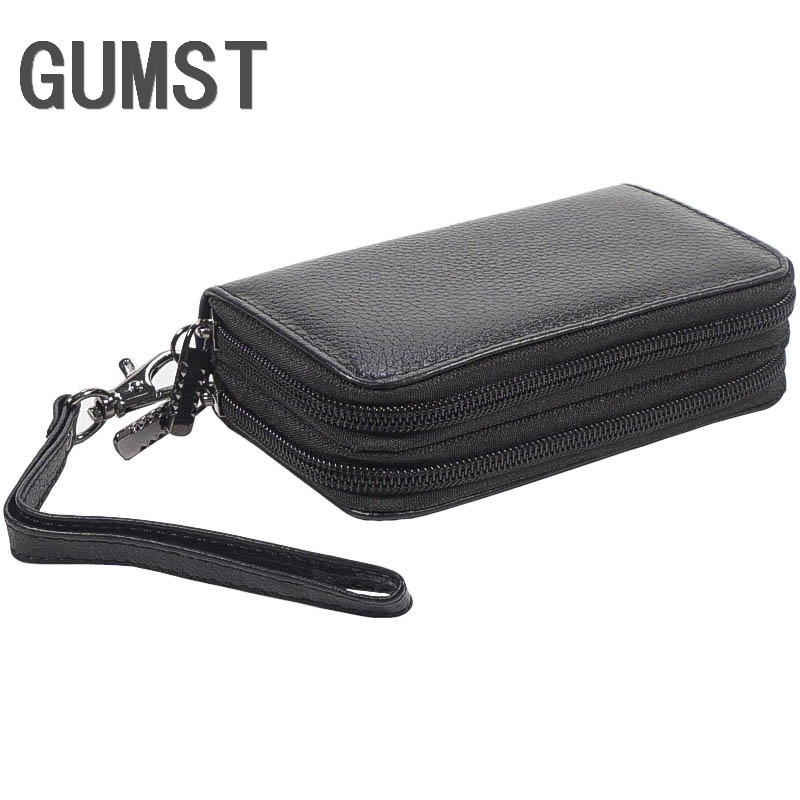 Men Genuine Leather Bag Coin Purse Double Zipper Key Wallets Fashion Women Housekeeper Card Key Holders Keychain Pouch Purse