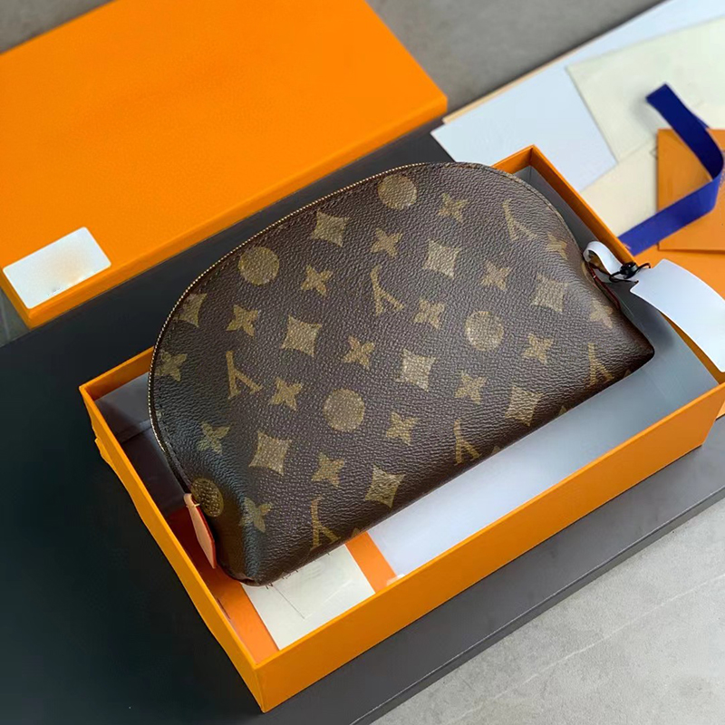 Women makeup bag cosmetic bag genuine leather print letter organizer and toiletry designer luxury clutch pouch coin purse with box for women washing