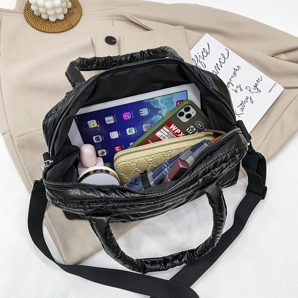 Autumn Winter Nylon Women Large Capacity Handbags Casual Quilted Lattice Shoulder Bags Female Solid Color Shopping Tote Bags