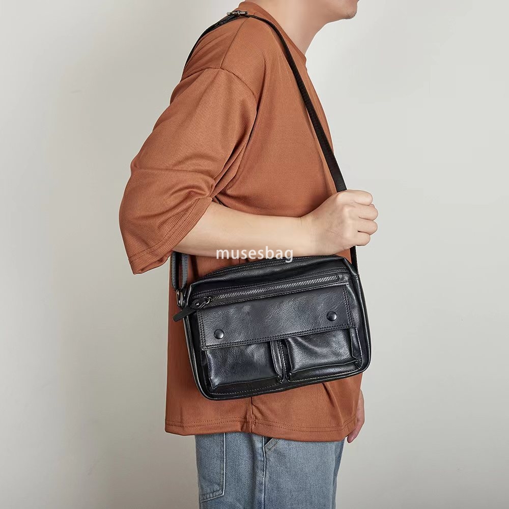 New fashion trend men's high-end minimalist texture crossbody bag with multiple pockets single shoulder bag backpack wholesale