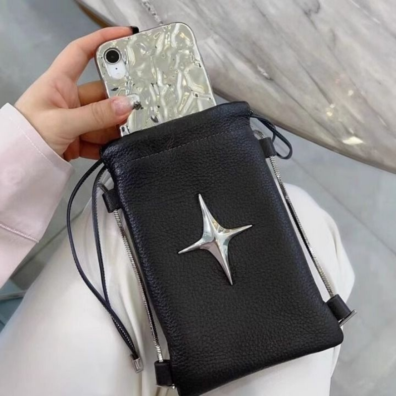 2024 Fashion Trendy Star Drawstring Shoulder Bags Women Streetwear Mini Cell Phone Bag Y2k All Match Korean Handbags Crossbody