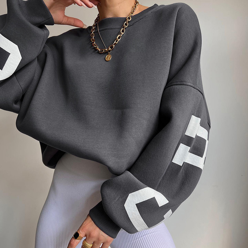 Knitted plus size women's letter printed loose top for winter ins casual versatile hoodie F8.2#53
