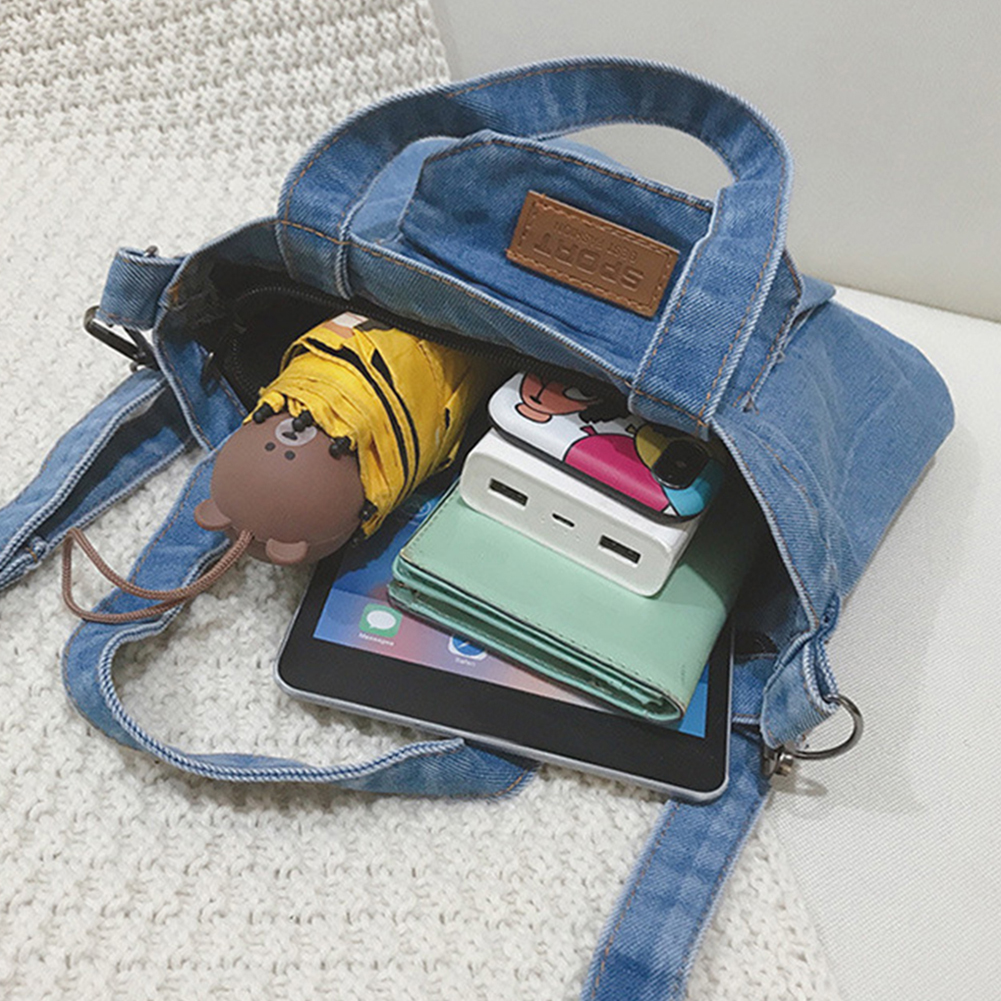 Women Casual Satchel Bag Denim Shopper Shoulder Handbag Adjustable Straps with Pockets Zipper Closure Daily Handbag and Purse