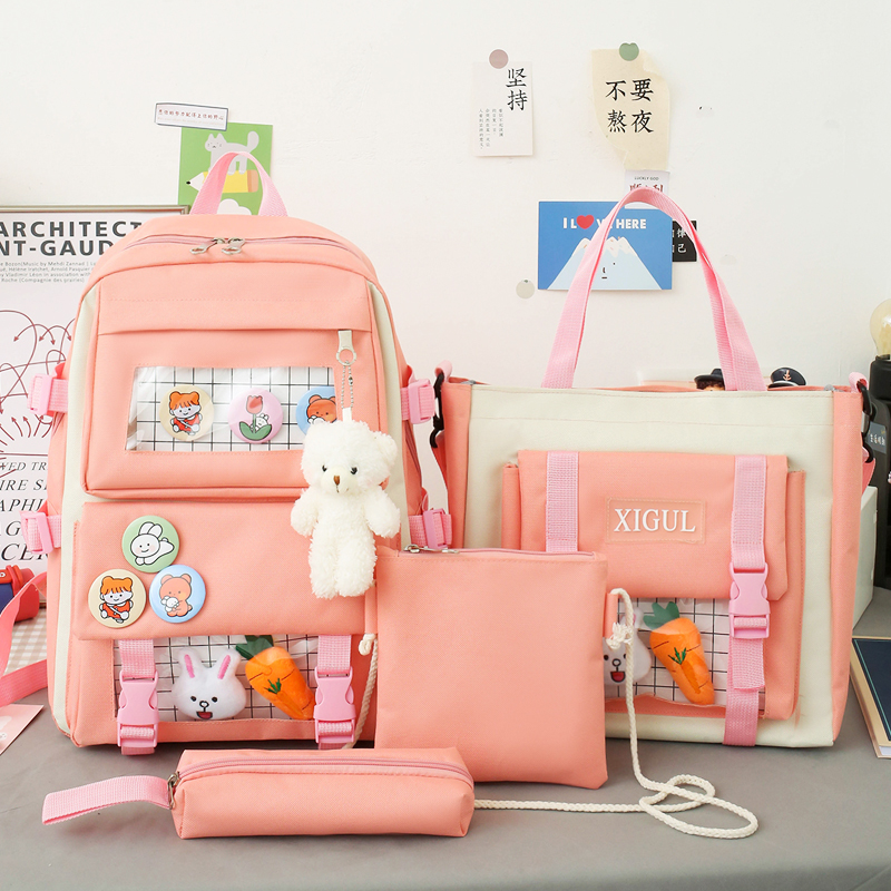 Simple Backpack 4 Piece Set High School Backpack Bags for Teenage Girl 2021 Canvas Travel Women Bookbags Teen Student Schoolbag