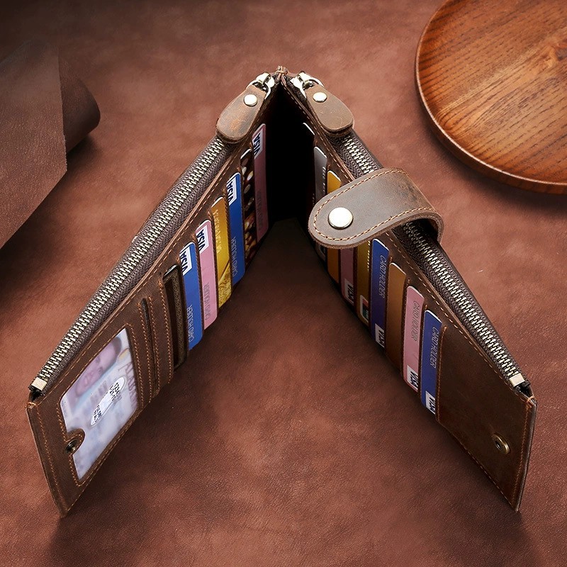 Men's Luxury Wallets Wallet Clips Leather Money Clip Cardholder Long Multi Card Slot Zip Holders Dolars Man Genuine Cash Mens I