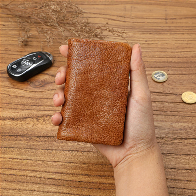 Genuine Leather Wallet For Men Women Vintage Cowhide Short Bifold Small Slim Men's Purse Card Holder With Zipper Coin Pocket Bag