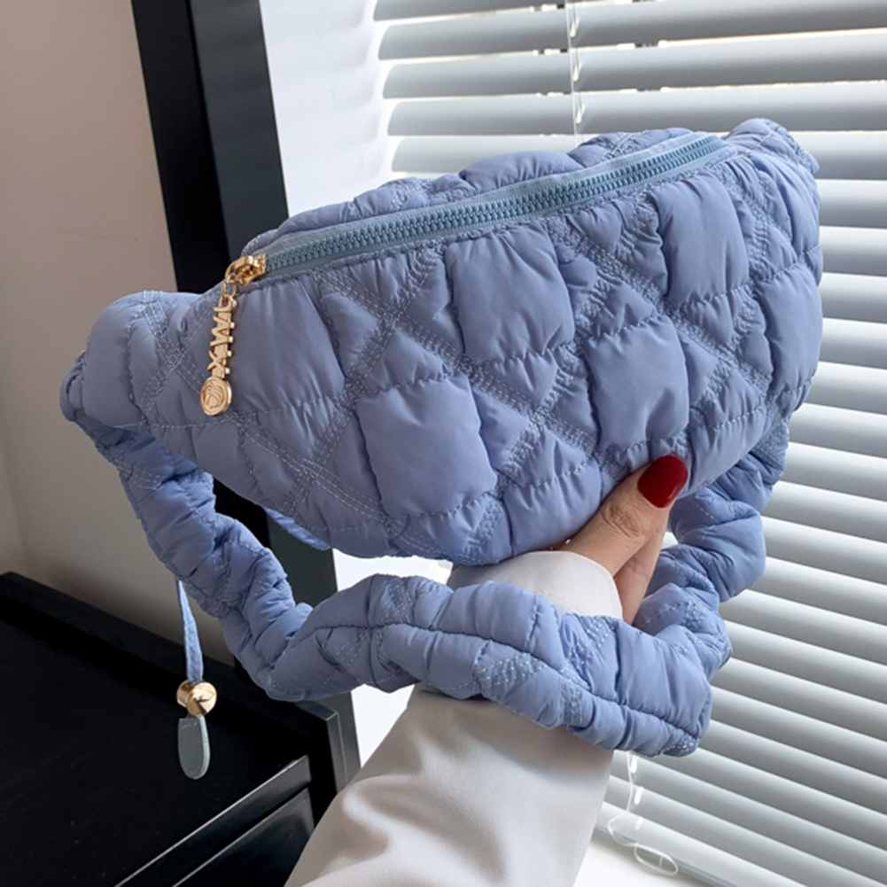 Quilted Ruched Women's Waist Bag Large Capacity Chic Satchel Bags Solid Color Cotton Chest Bags Pleated Puffer Ladies Fanny Pack