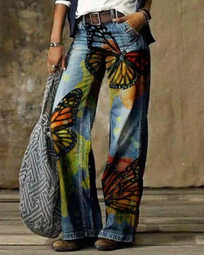 2024 Oversized women's casual thin jeans, wide leg pants, long pants