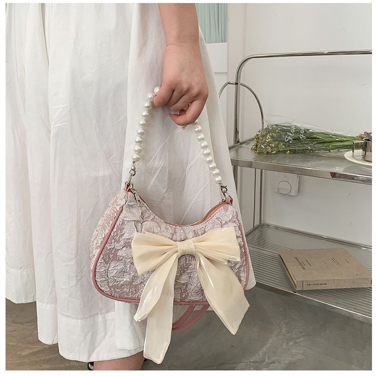 Fashion Pearl Chains Design Female Shoulder Messenger Bag Sweet Bow Ladies Crossbody Bags Flower Pattern Women Square Handbags