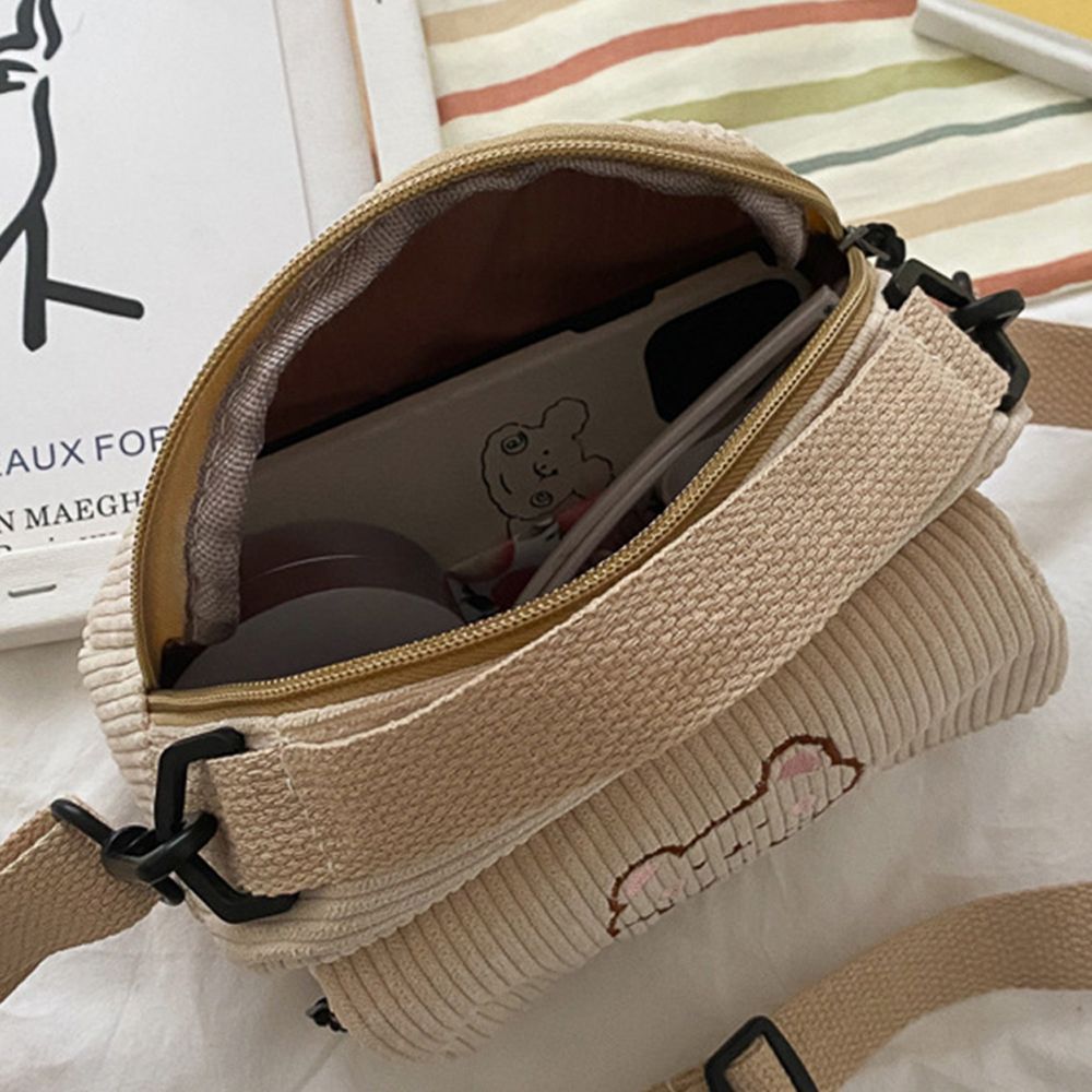 New Fashion Women Corduroy Cartoon Bear Print Shoulder Bags Student Tote Messenger Bag Satchel Travel Handbags