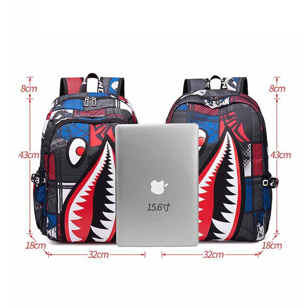 anime backpack Elementary Bookbag Travel Rucksack Cartoon Shark Print Primary School Student Satchel Backpack Mochila Infantil