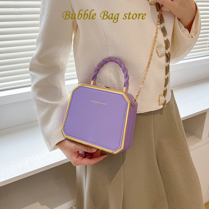 Elegant Women Purple Blue Box Bags Designer High Quality Chain Shoulder Bags Luxury Party Handbag and Purse Crossbody Bag Clutch