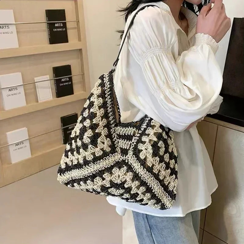 Women Weaving Clutches Tophandle Bag Large Portable Shoulder Summer Beach Purses Shopper Satchel Female Tote Bags Handbags 240802