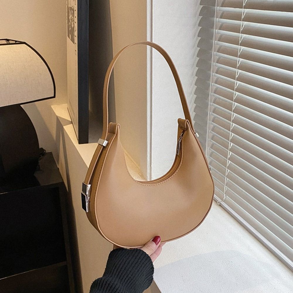 New Fashion Women Female Hobos Bags Casual Solid Color Underarm Bag PU Leather Half Moon Tote Bags Outdoor Clutch Handbags
