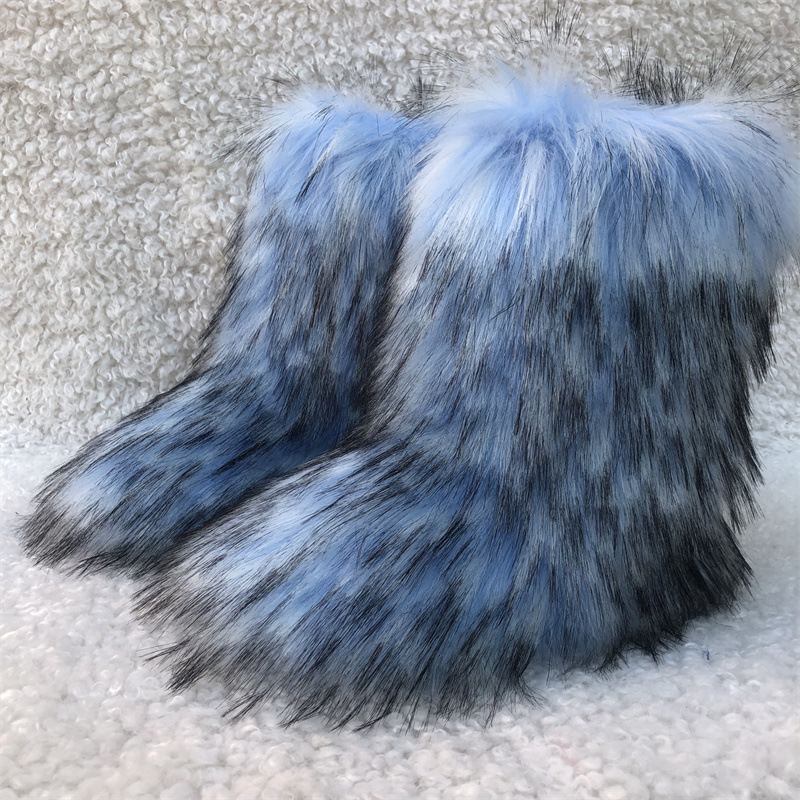Women Fluffy Faux Fox Woman Plush Warm Snow Boots Footwear Girls Furry Fur Bottes Fashion Winter Shoe