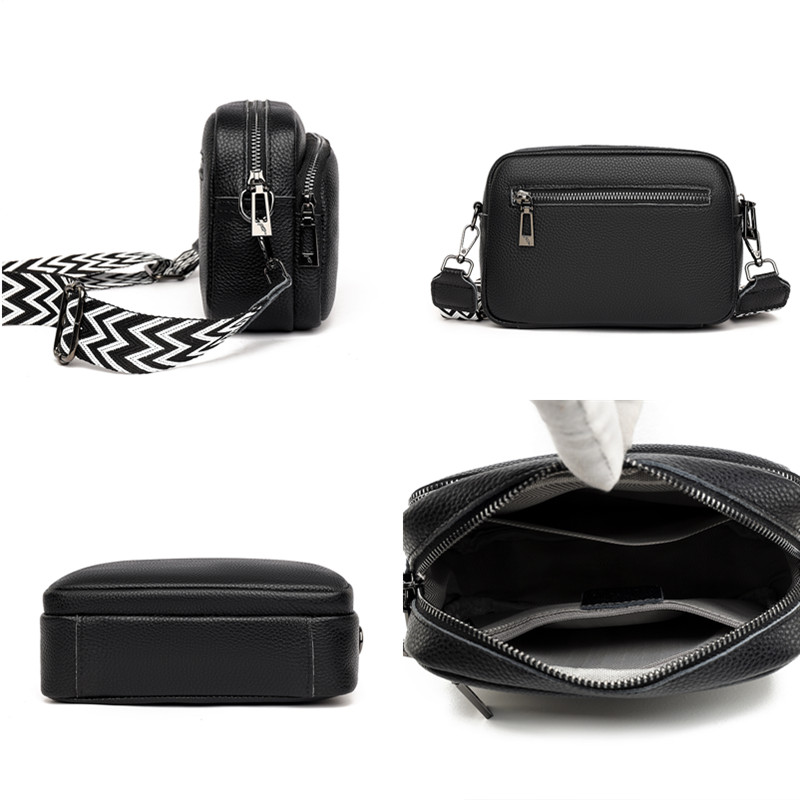 Genuine Leather Cowhide Crossbody Bag Women Double Layer Messenger Bag Simple Shoulder Bag New Female Purse Wild Handbag Bolso