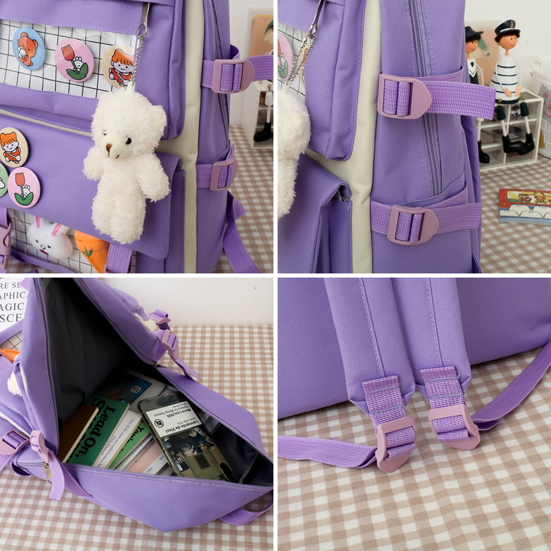 Simple Backpack 4 Piece Set High School Backpack Bags for Teenage Girl 2021 Canvas Travel Women Bookbags Teen Student Schoolbag