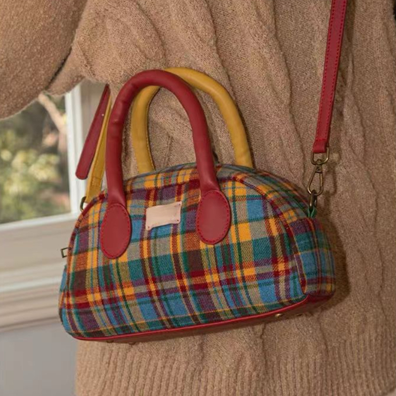 Xiuya Fashion Handbag for Women Vintage American Style Plaid Fresh Cute Shoulder Bag New Luxury Designers Zipper Crossbody Bag