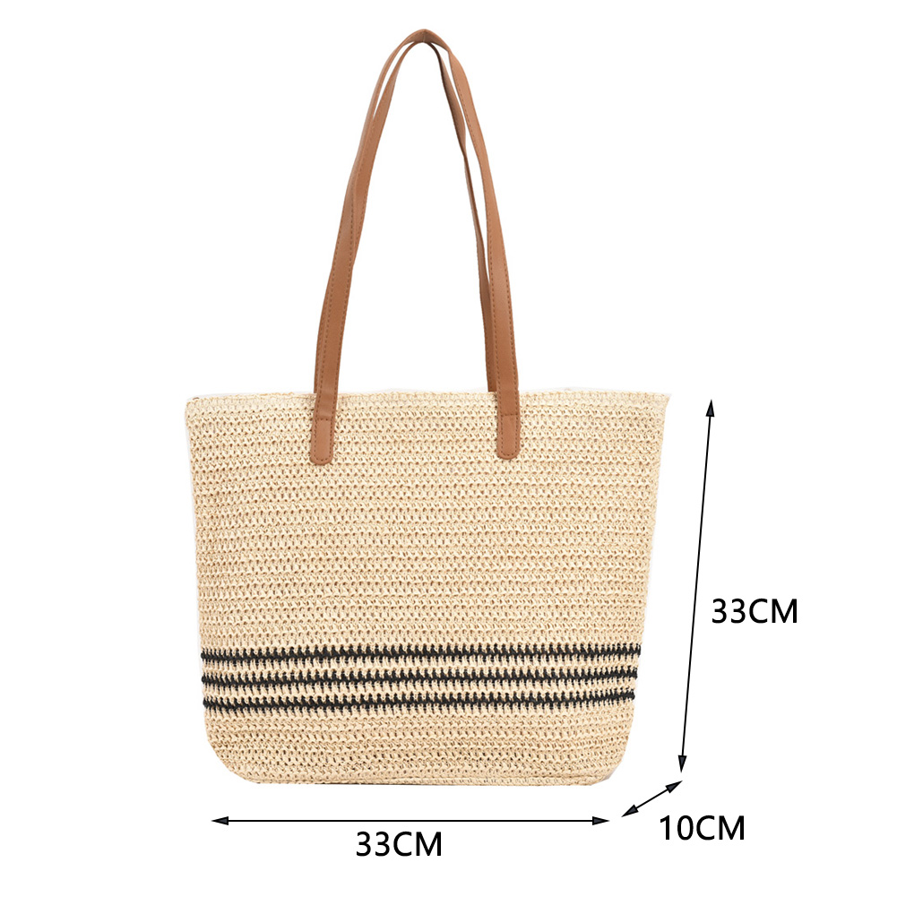Summer Straw Shoulder Bags for Women Striped Woven Seaside Beach bag Vacation Shopping Bags Casual Female Shoulder Handbags Tote