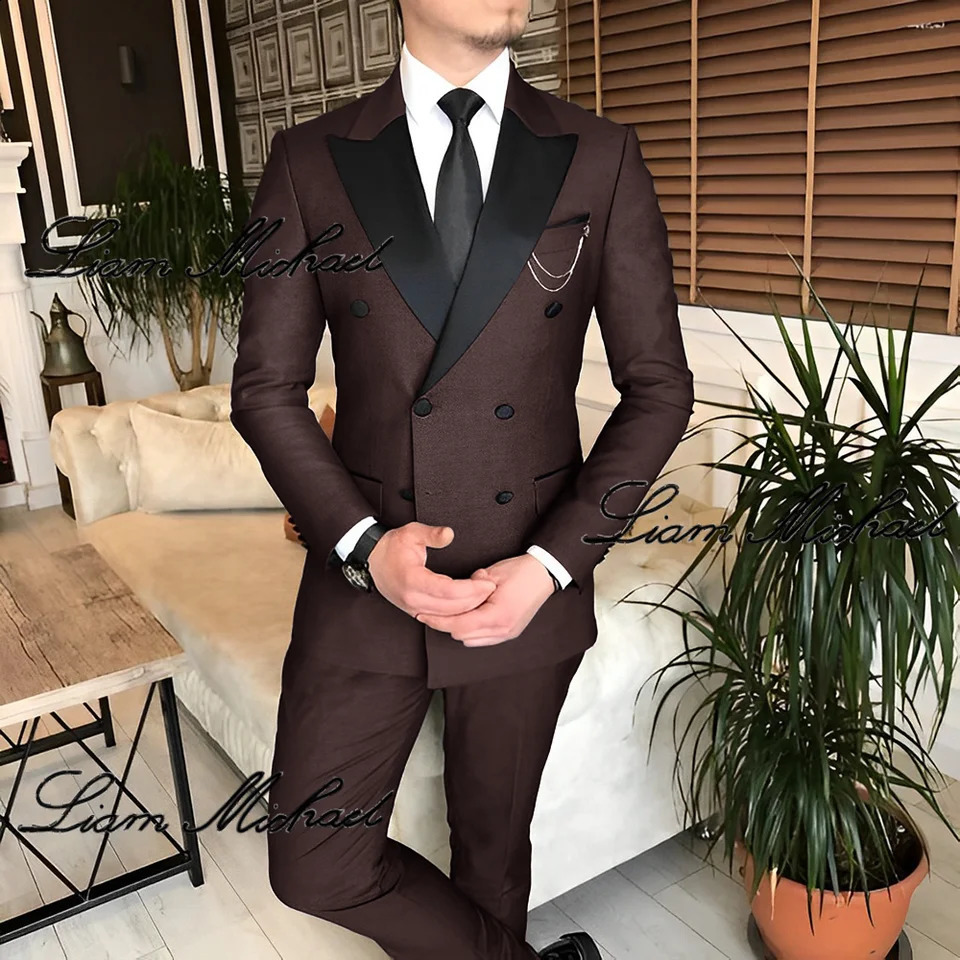 Formal Suit for Men Double Breasted Blazer Pants 2 Piece Set Business Office Outfit Wedding Groom Tuxedo Party Dress 240812cj