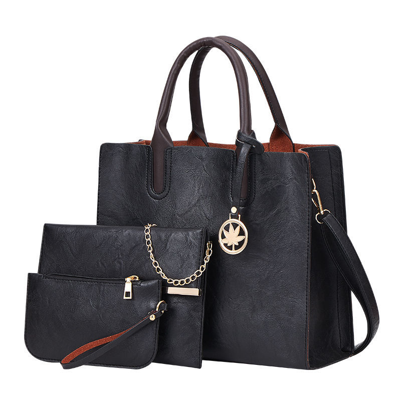 New Women Ladies 3 in 1 Fashion Retro Tote Shoulder Bag Lychee Printed Casual PU Leather 3 Pcs Set Messenger Handbags
