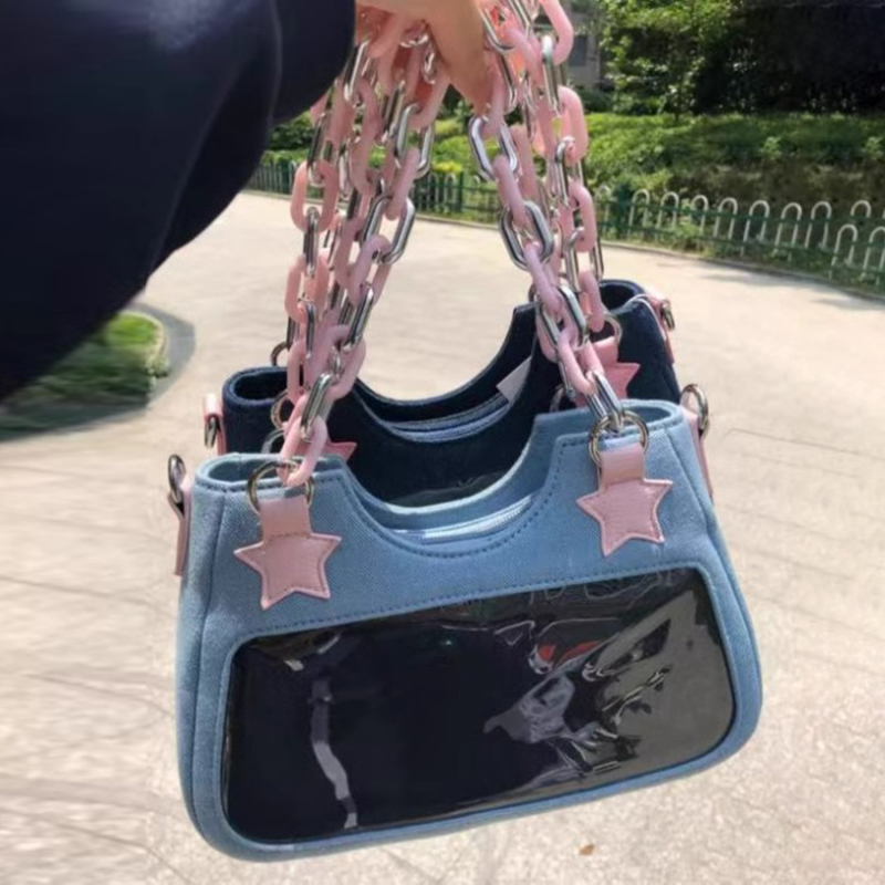 Vintage Star Handbags for Women Fashion Shoulder Underarm Bag Ladies Denim Y2k Bag Female Purses Cool Bag