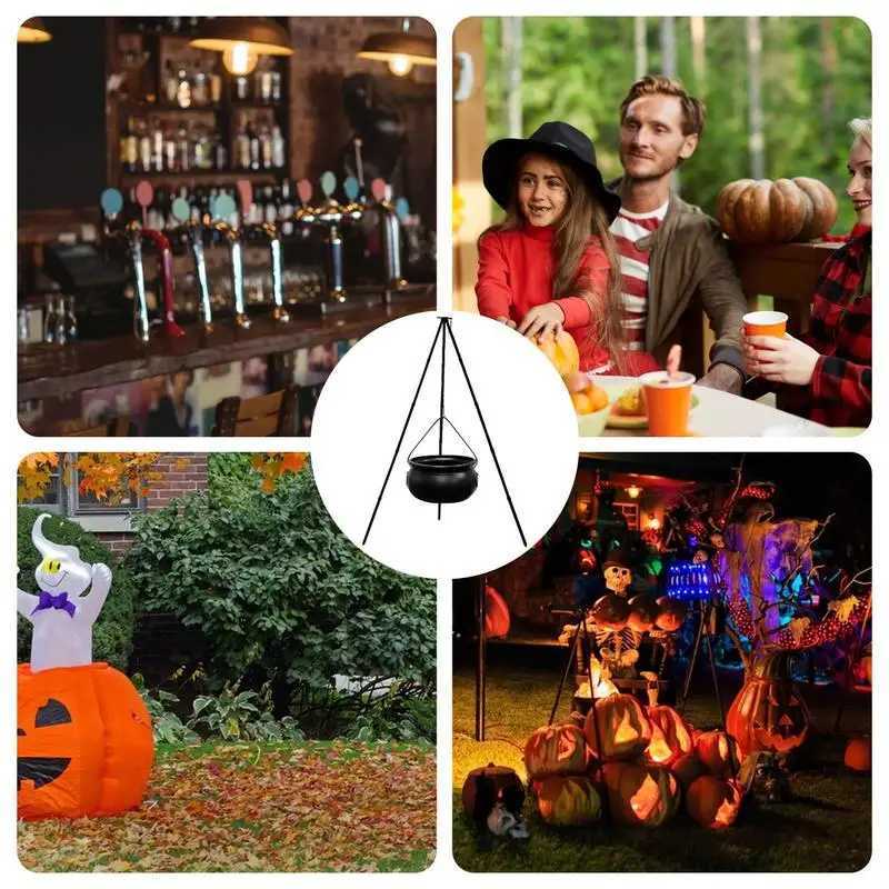 30.7in Halloween Decor Outdoor Large Witch Cauldron On Tripod Black Plastic Bowl Party Hocus Pocus Candy Bucket For Yard Lawn Y240801