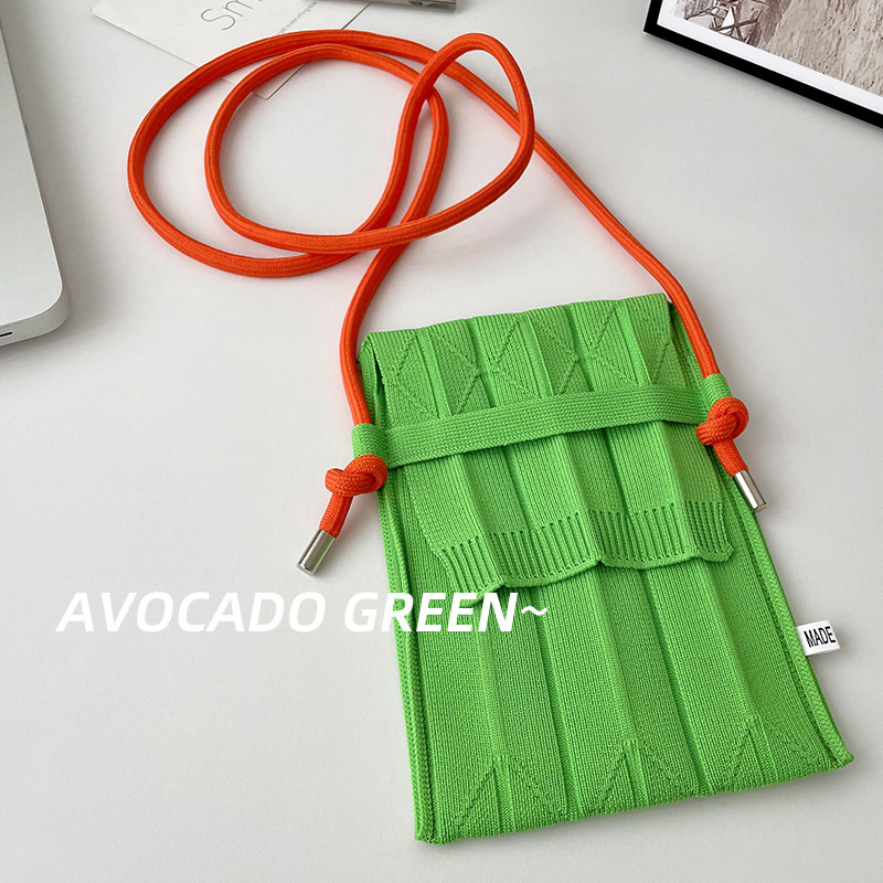 Organ Pleated Mini Messenger Shoulder Bags Fashion Knitting Small Crossbody Bags Ladies Foldable Long Straps Mobile Phone Purse