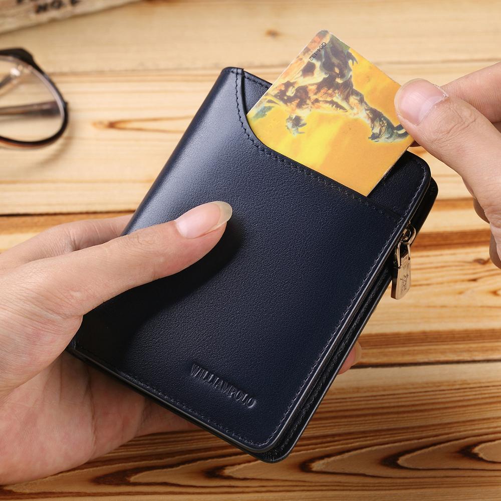Men Wallet Short Credit Card Holder Genuine Leather Multi Card Case Organizer Purse with Zipper Pocket Portable