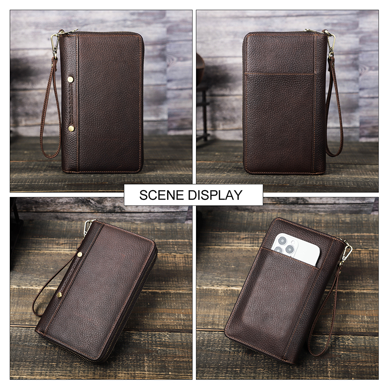 CONTACT'S Clutch Wallets For Men Genuine Leather Male Handbags Coin Purses Passport Cover Card Holders Money Clips Men's Wallet