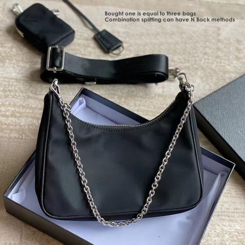 2023 New Nylon Three-in-One Bag Combination Shoulder Crossbody Bag Underarm Bag Chain Small Satchel Women's Casual Nylon Cloth S